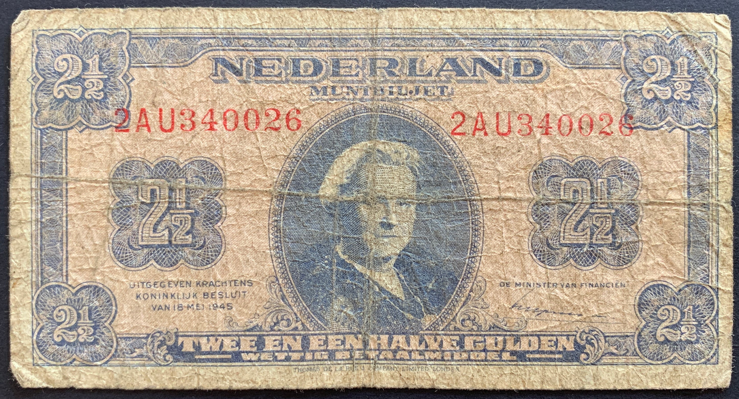 Netherlands 2½ Gulden 1945 P-71 F