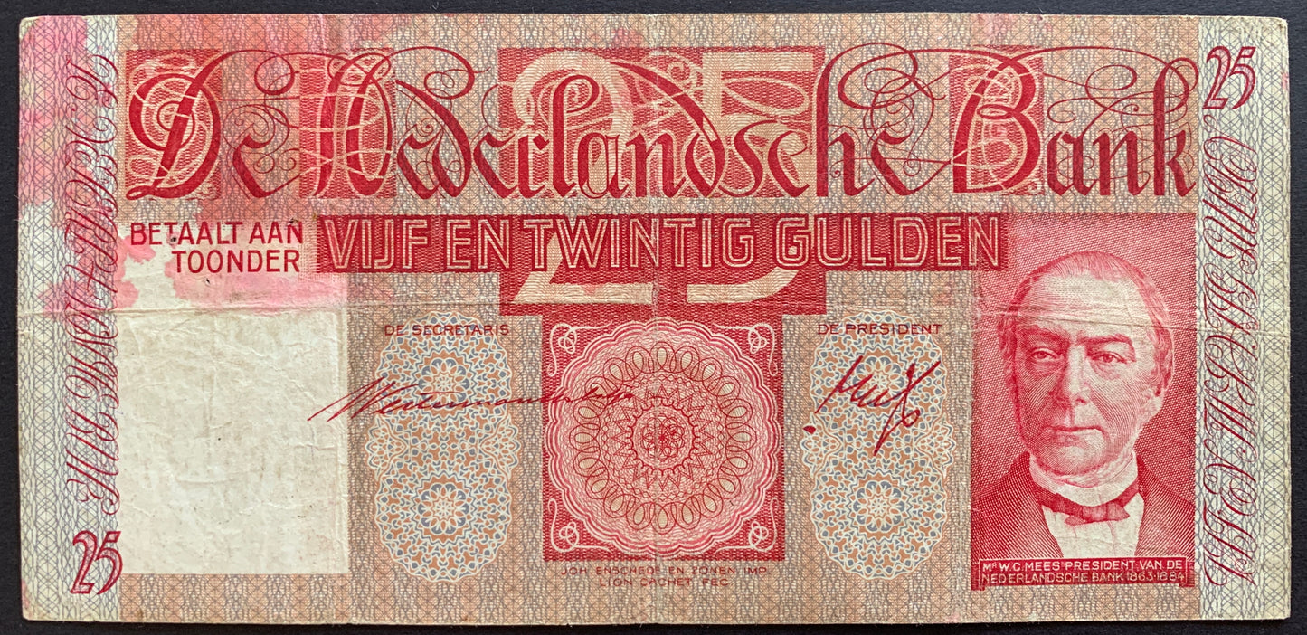 Netherlands 25 Gulden 1935 P-50 F+