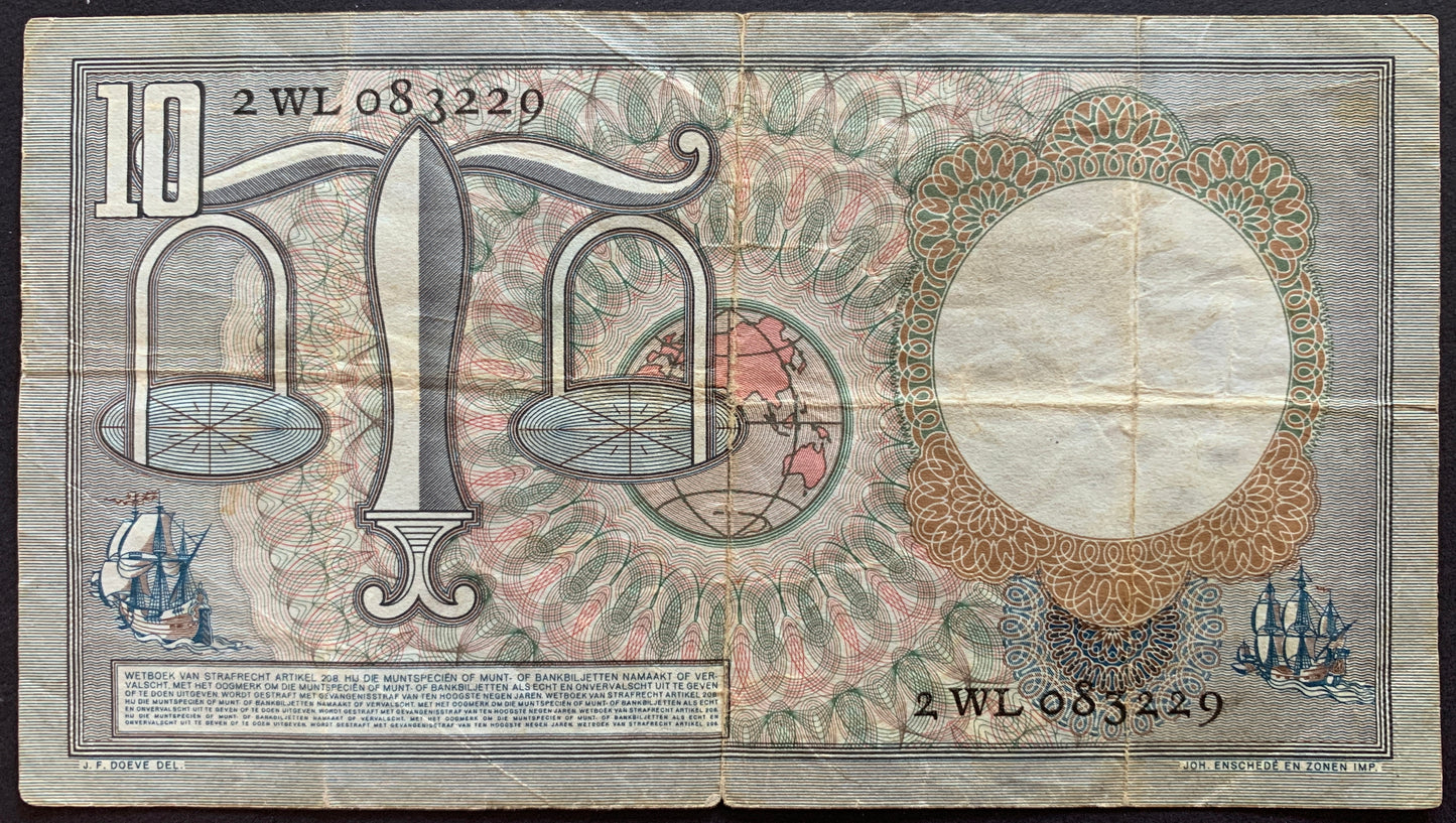 Netherlands 10 Gulden 1953 P-85 VF