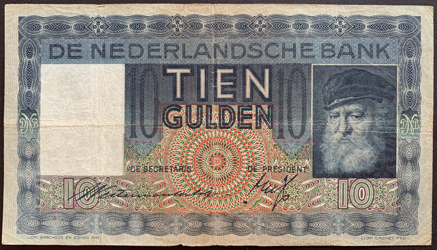 Netherlands 10 Gulden 1938 P-49 VF