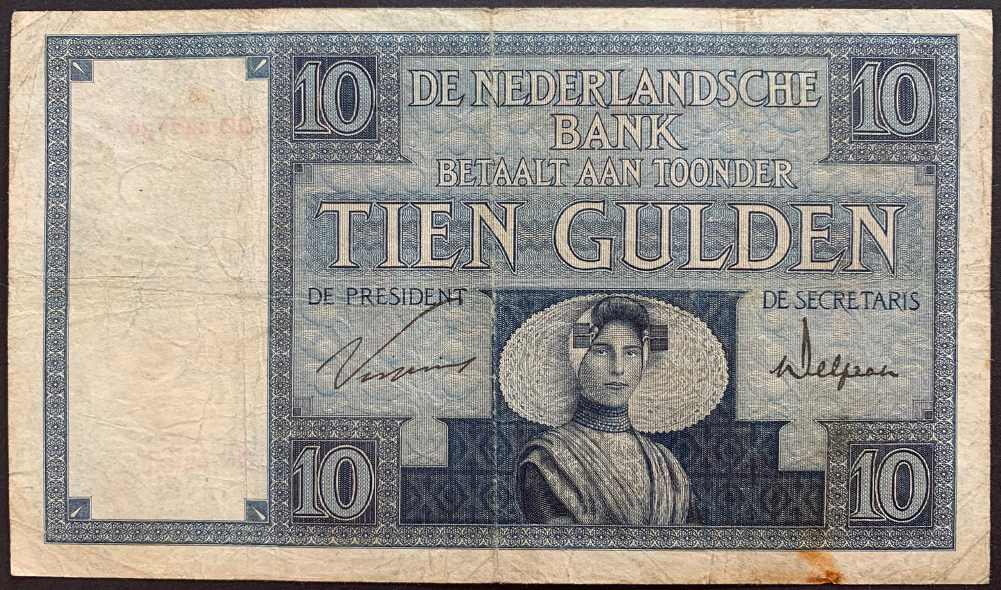 Netherlands 10 Gulden 1929 P-43b VF
