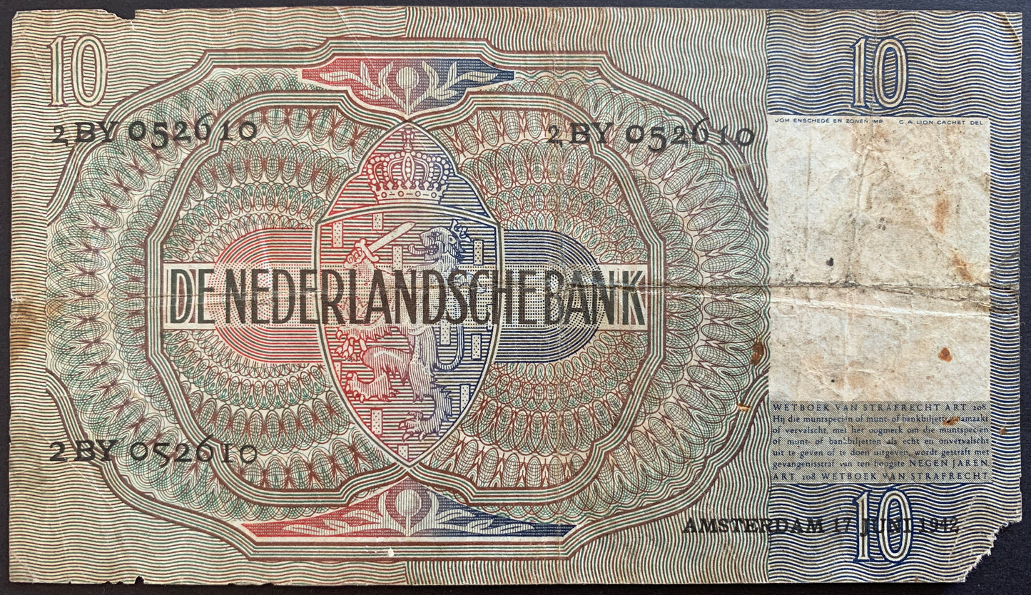Netherlands 10 Gulden 1942 P-56 G