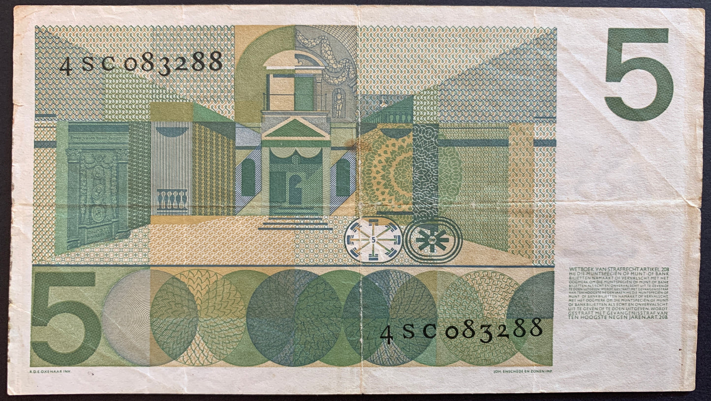 Netherlands 5 Gulden 1966 P-90 VF-