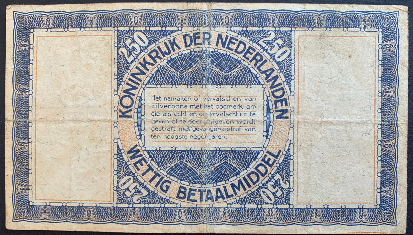 Netherlands 2½ Gulden Silver voucher 1938 P-62 VF