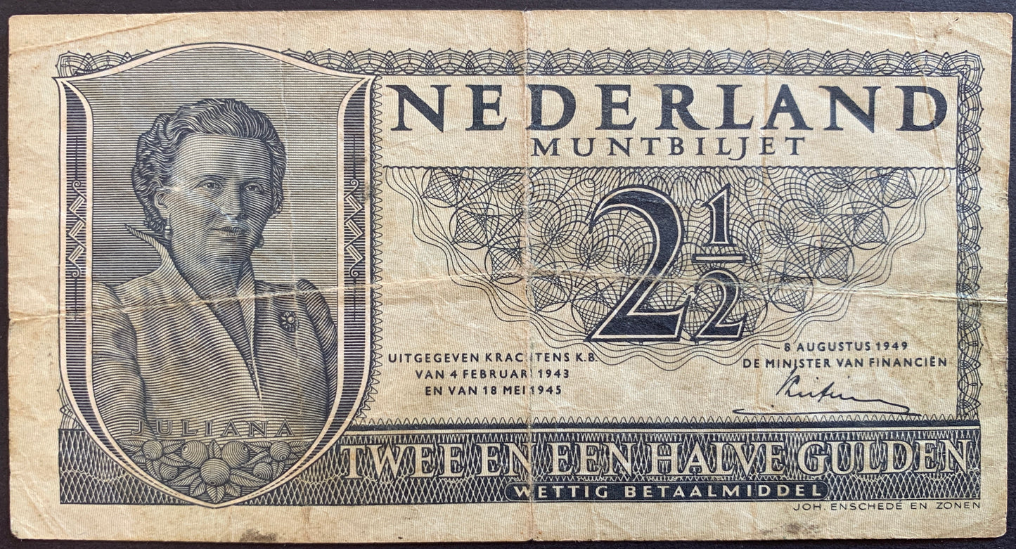 Netherlands 2 1/2 Gulden 1949 P-73 VF
