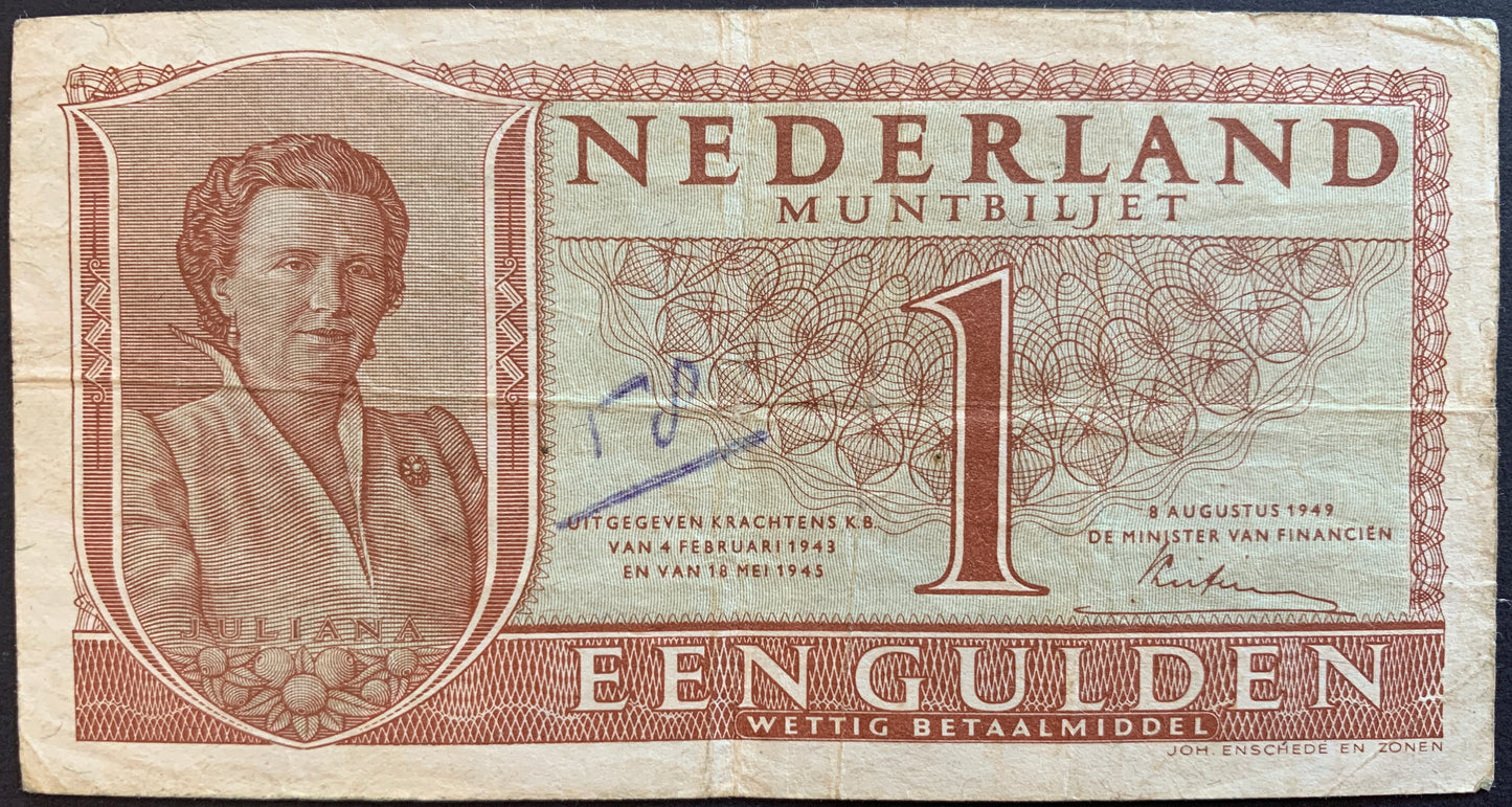 Netherlands 1 Gulden 1949 P-72 VF