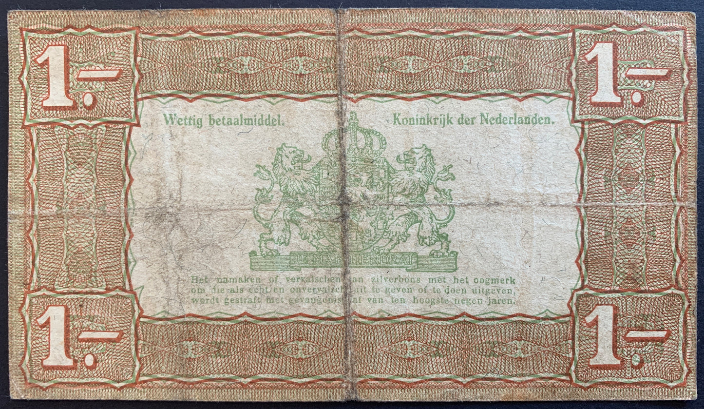 Netherlands 1 Gulden Silver voucher 1938 P-61 VF