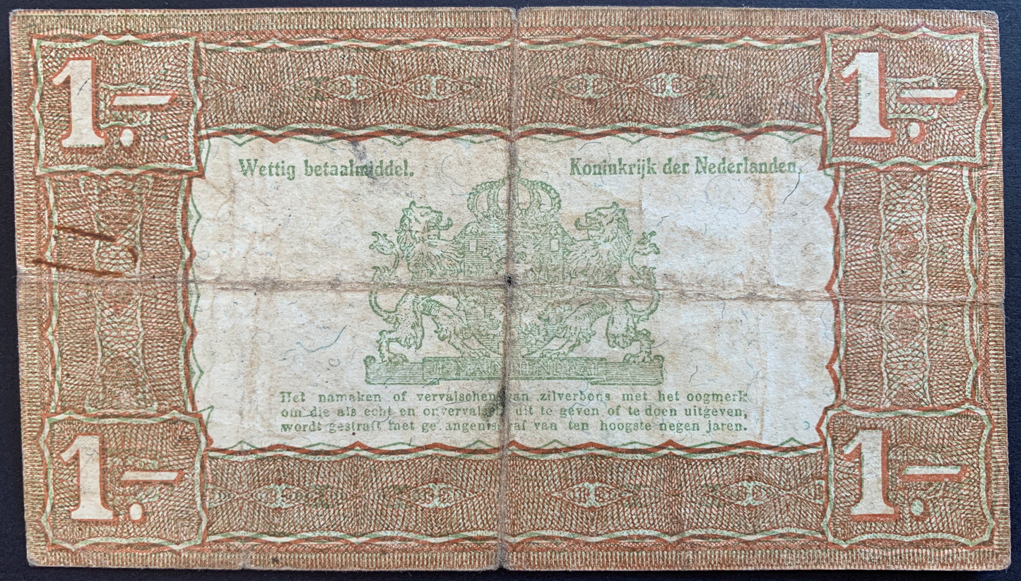 Netherlands 1 Gulden Silver voucher 1938 P-61 VF