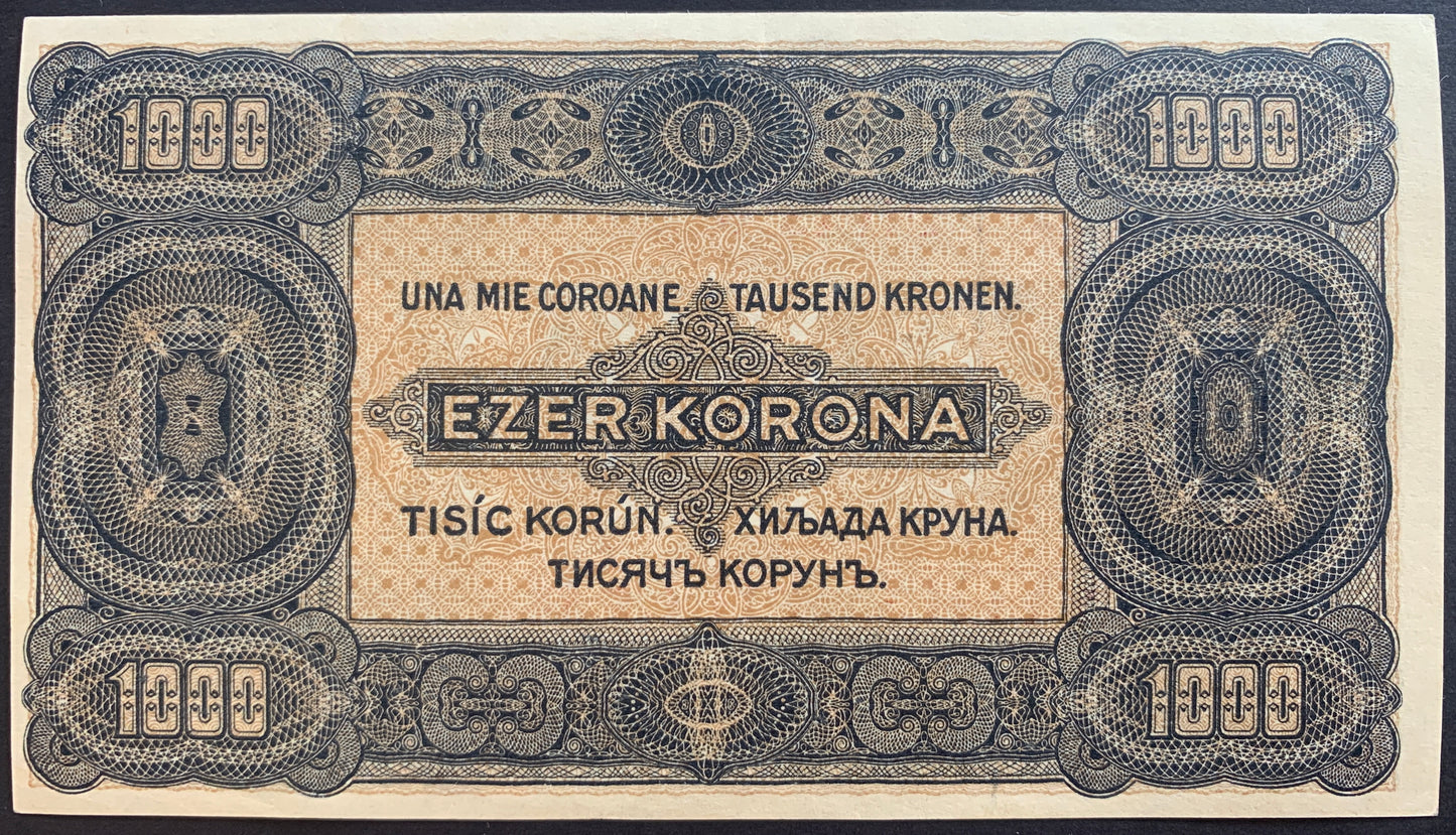 Hungary 8 Fillér ND (1925) P-81 AUNC+ (overprint on 1000 Korona)