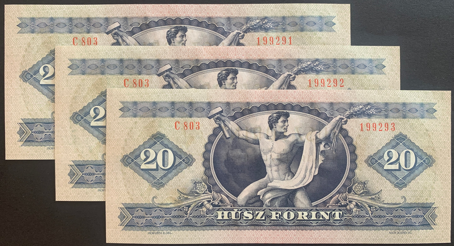 Hungary 20 Forint 1975 P-169f UNC CONSECUTIVE
