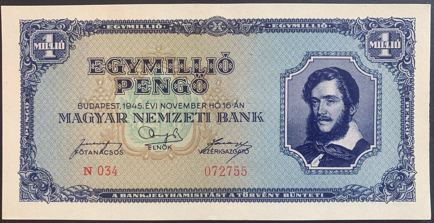 Hungary 1 000 000 Pengő 1945 P-122 UNC