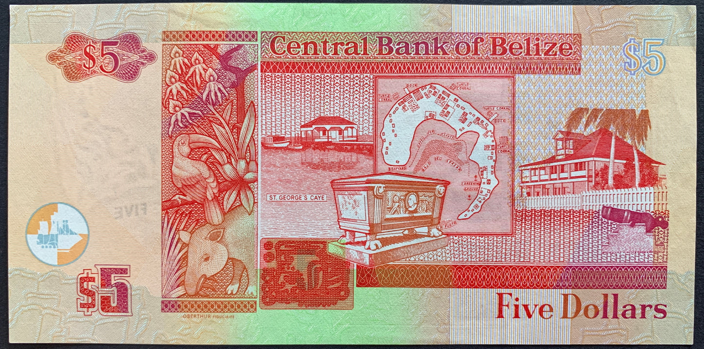Belize 5 Dollars 2016 P-67 XF