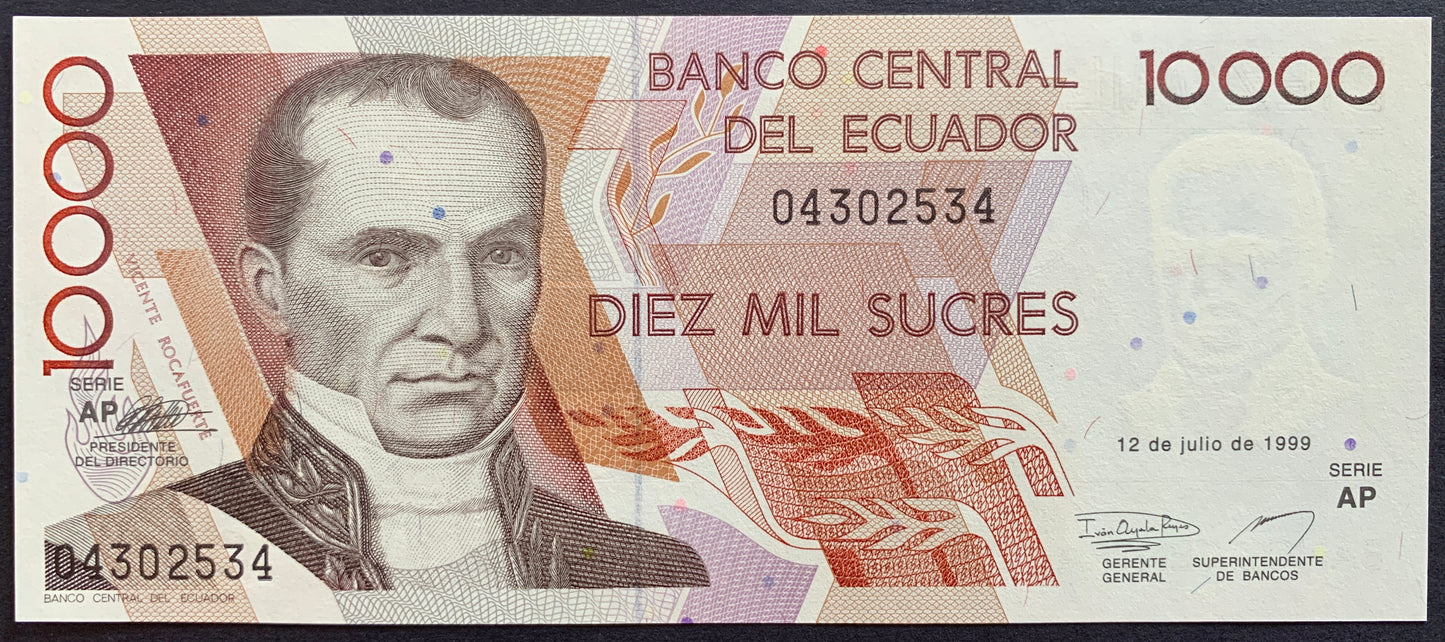 Ecuador 10000 Sucres 1999 P-127e UNC