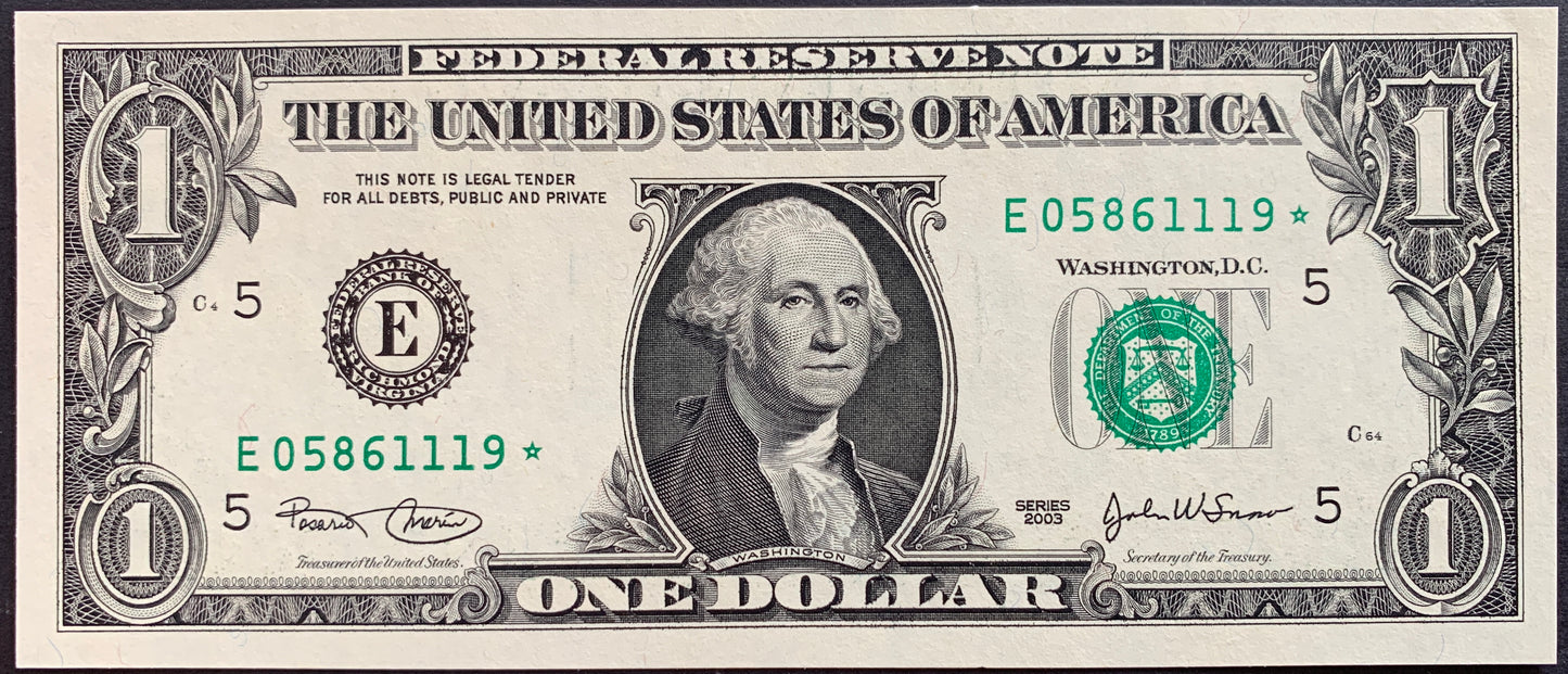 USA 1 Dollar 2003 C P-515a UNC E STAR ☆