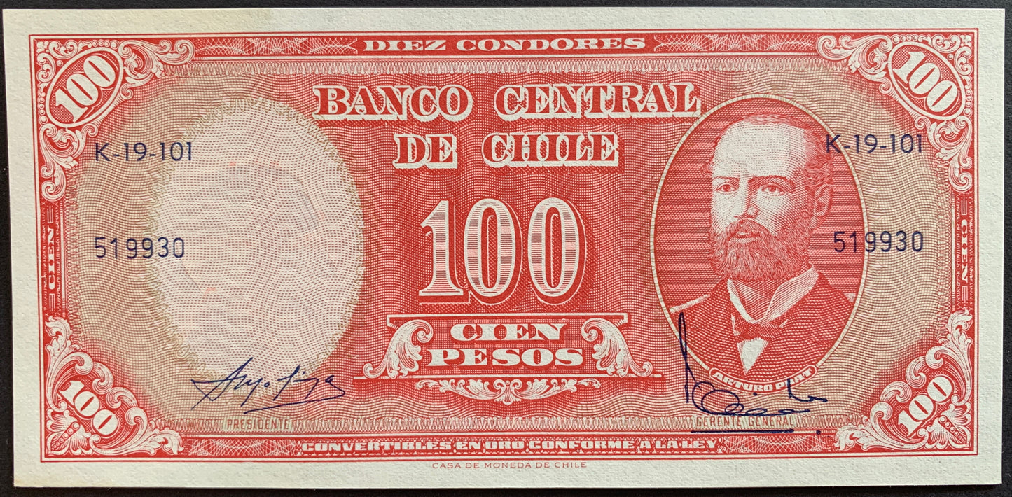 Chile 10 Centesimos ND (1963) P-127 UNC (OVERPRINT on 100 Pesos)