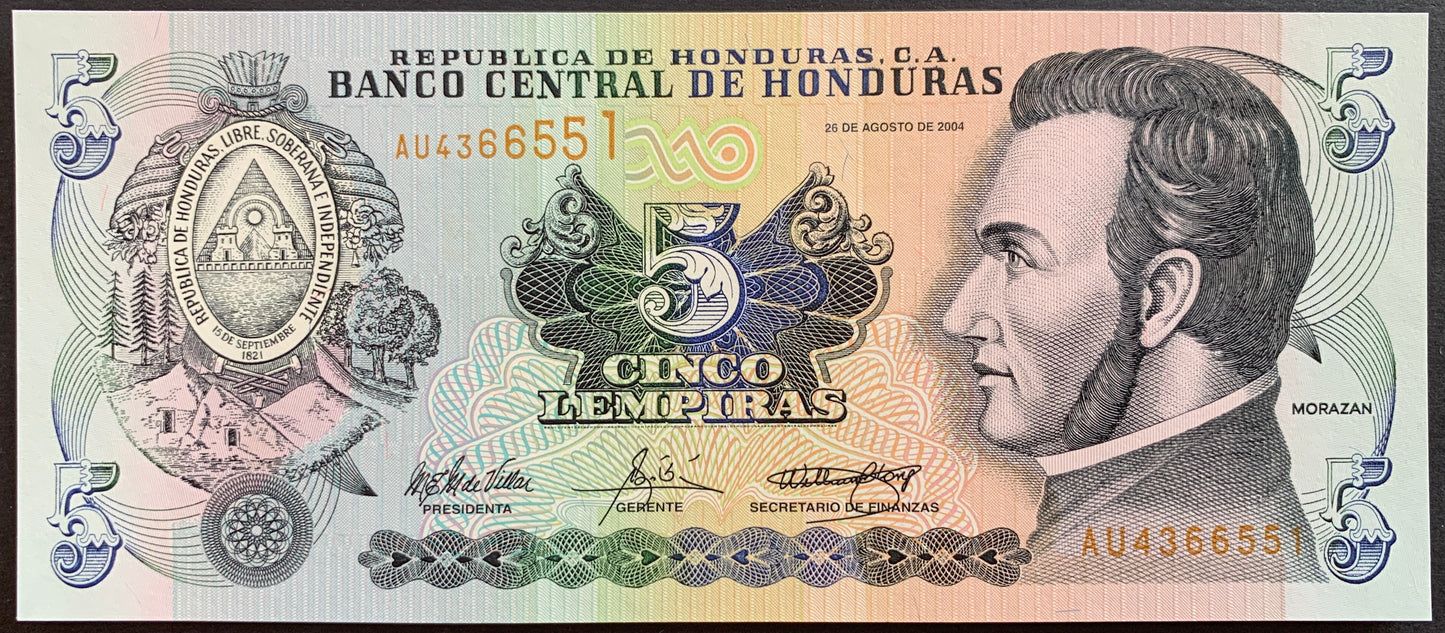 Honduras 5 Lempiras 2004 P-85d UNC
