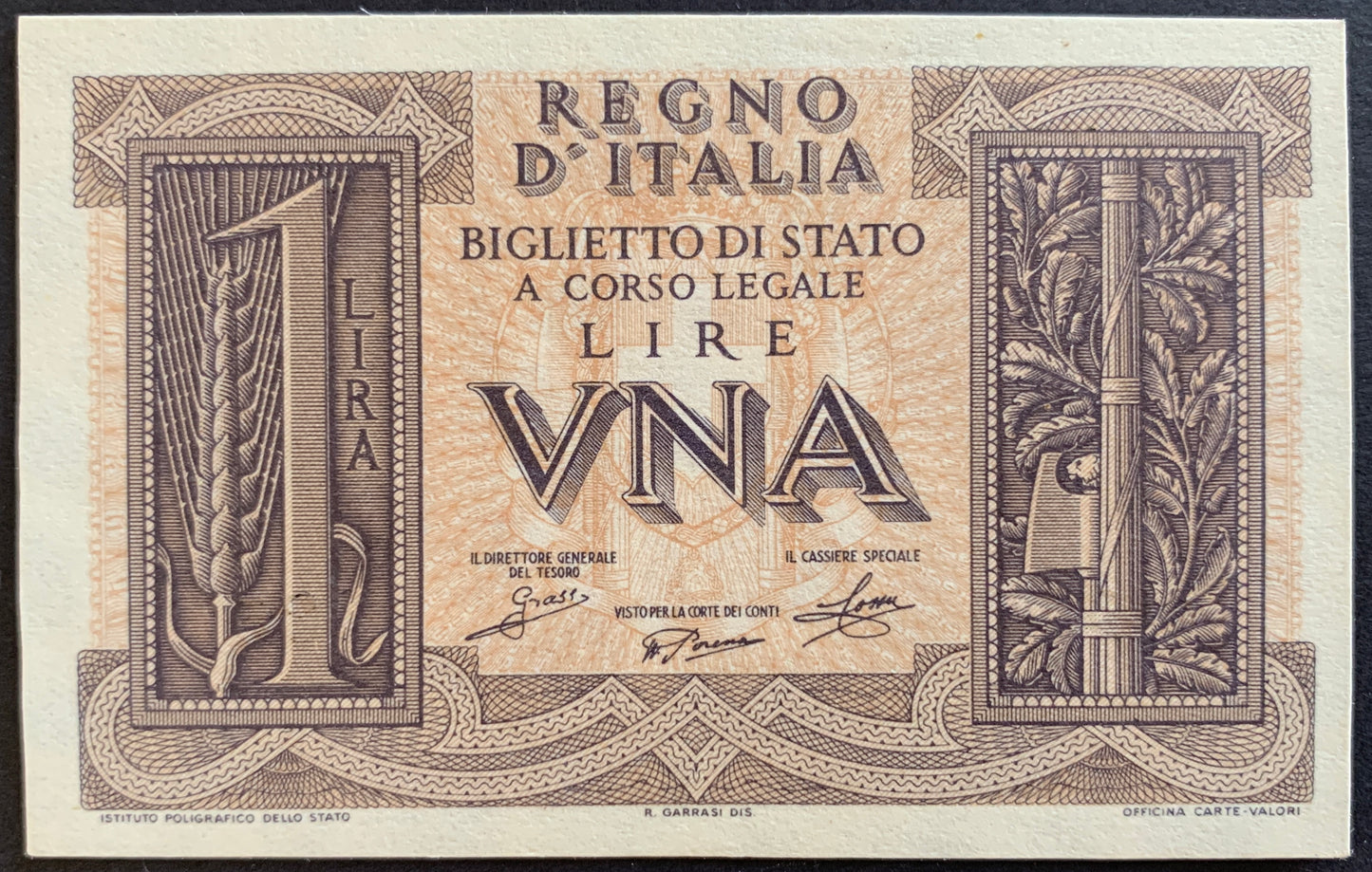 Italy 1 Lira 1939 P-26 UNC