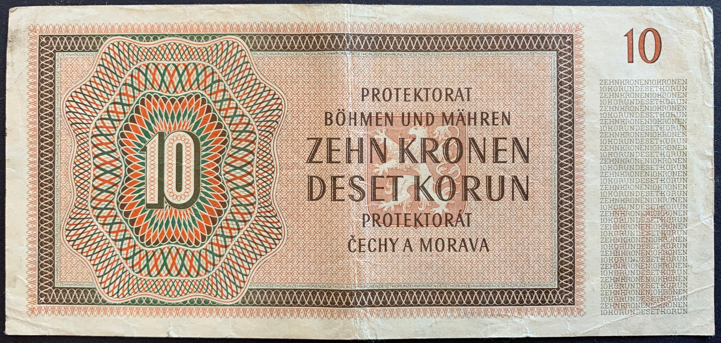 Protectorate of Bohemia and Moravia 10 Kronen/Korun ND (1942) P-8a VF