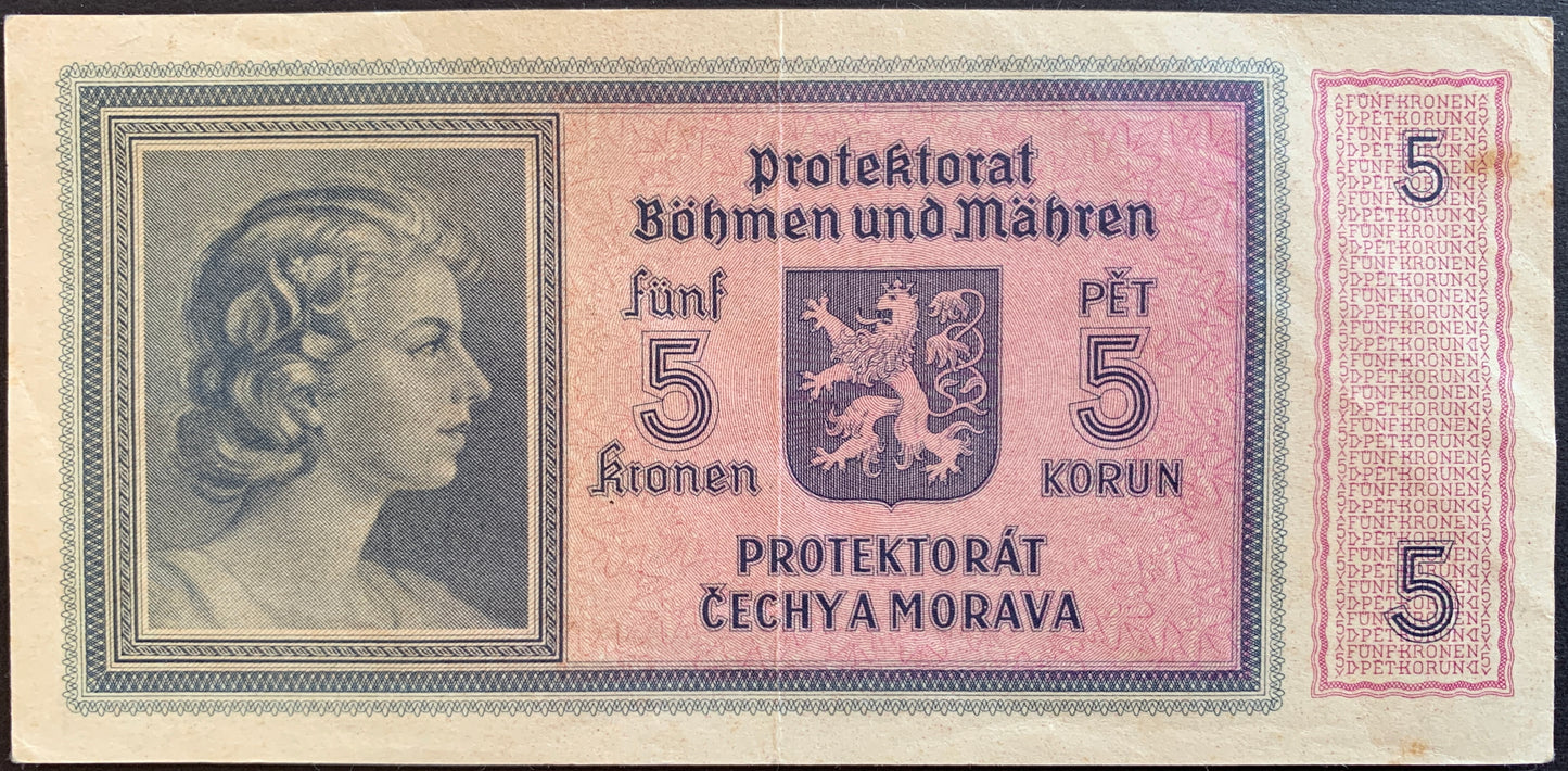 Protectorate of Bohemia and Moravia 5 Kronen/Korun ND (1940) P-4 VF