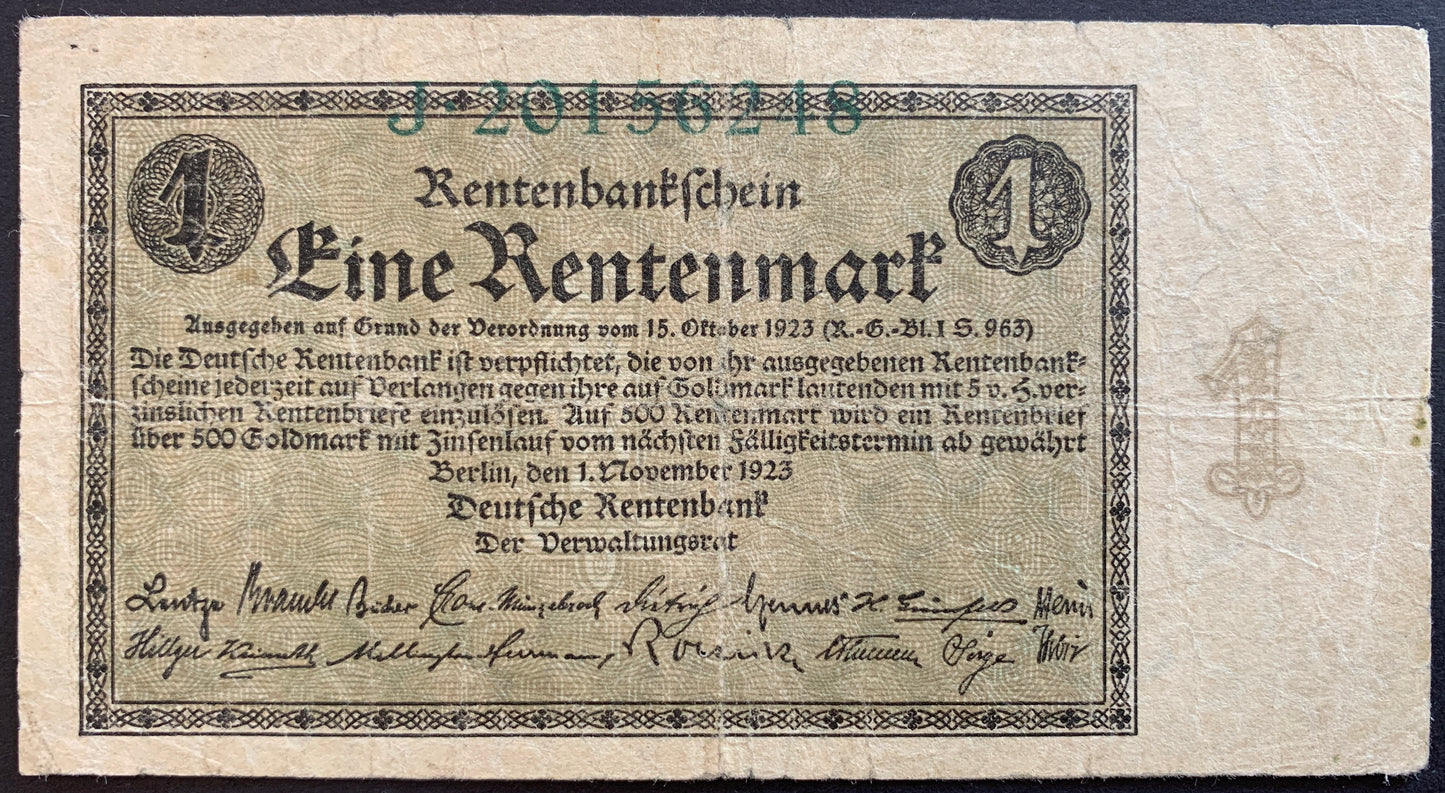 Germany 1 Rentenmark 1923 P-161 F