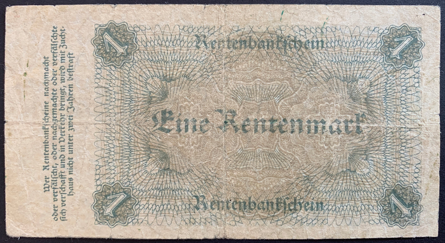 Germany 1 Rentenmark 1923 P-161 F
