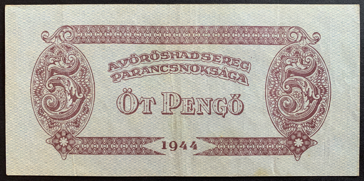 Hungary, Russian occupation 5 Pengő 1944 P-M4 VF
