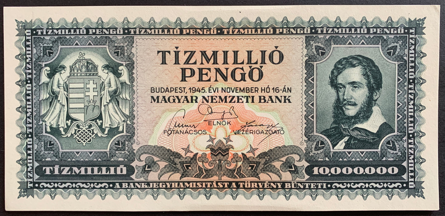 Hungary 10 million Pengő 1945 P-123 A/UNC consecutive