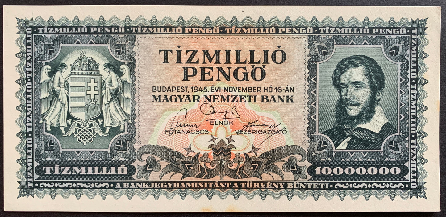 Hungary 10 million Pengő 1945 P-123 A/UNC consecutive