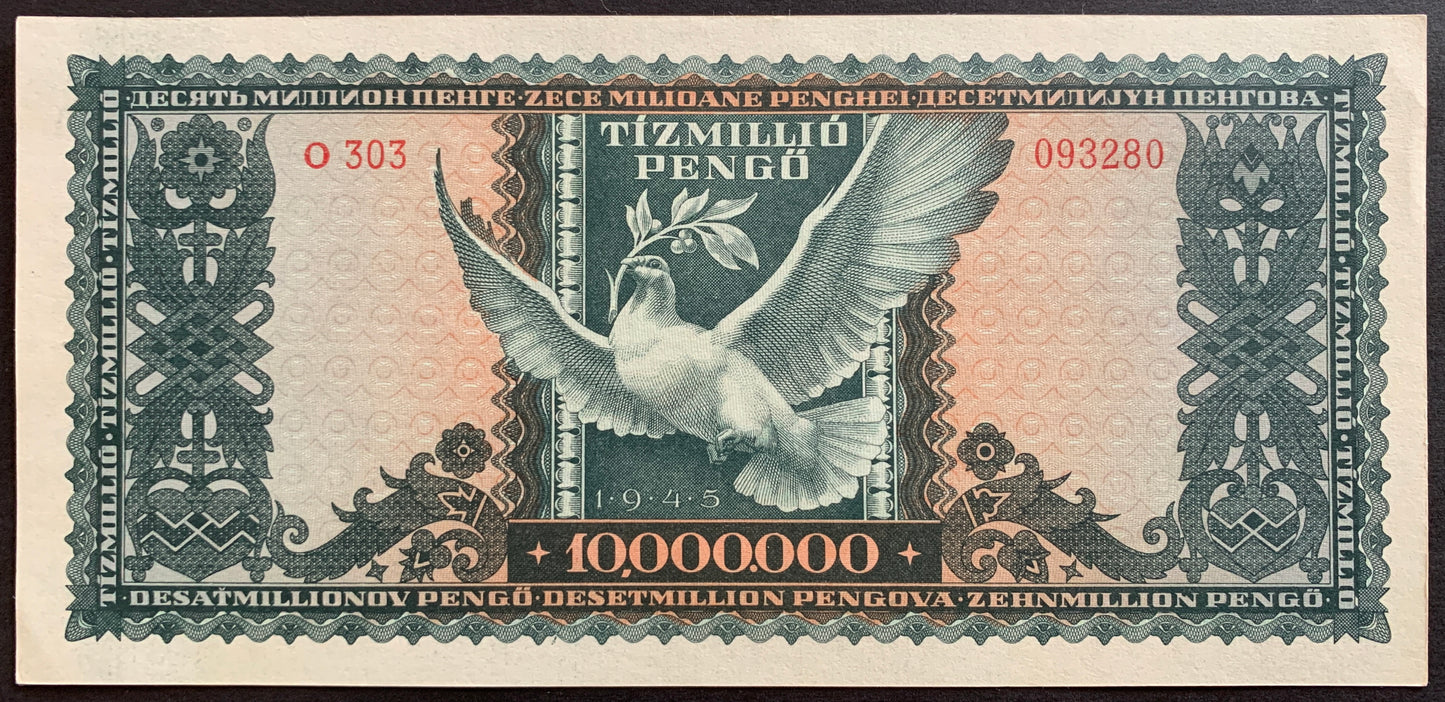 Hungary 10 million Pengő 1945 P-123 AUNC