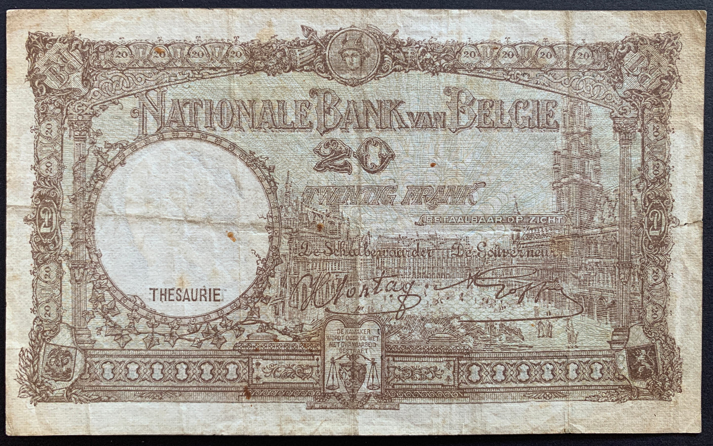Belgium 20 Francs 1943 P-111 VF