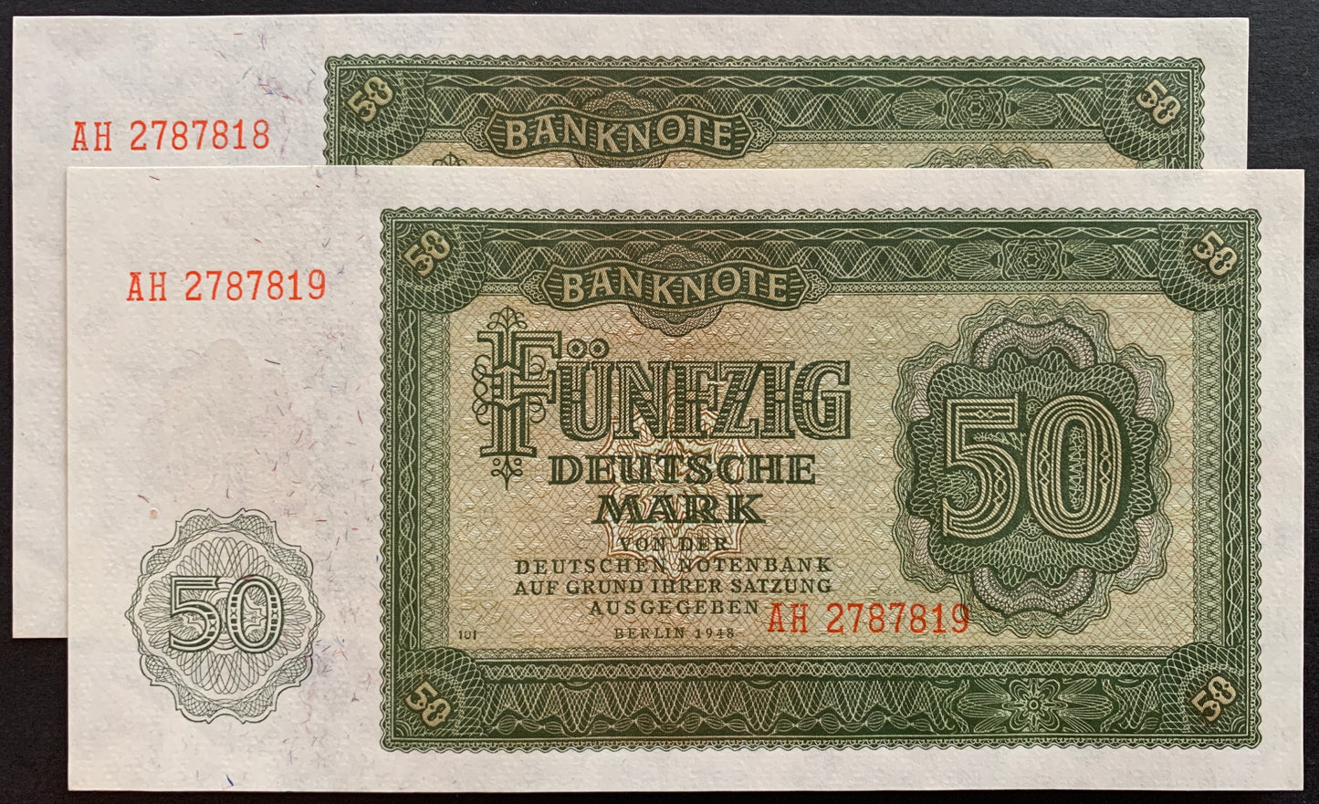 Germany 50 Deutsche Mark 1948 P-14b UNC consecutive banknote pair