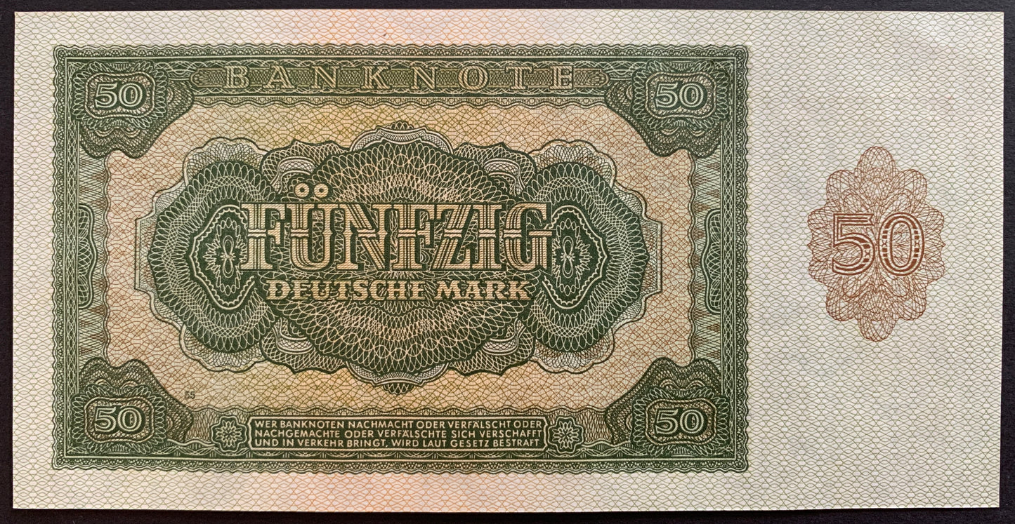 Germany 50 Deutsche Mark 1948 P-14b UNC consecutive pair vintage banknote back
