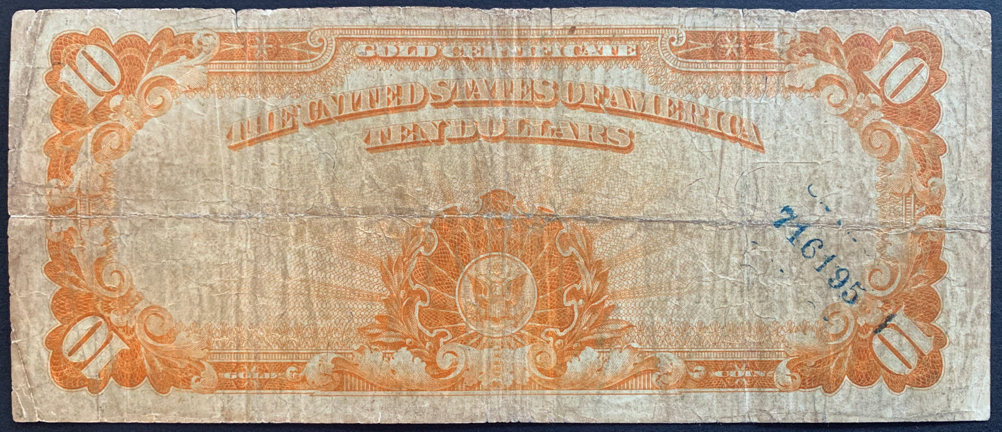 United States 10 Dollars Gold Certificate 1922 P-274 vintage banknote back