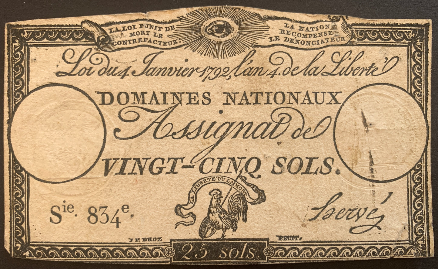 France 25 Sols Assignat 1796 P-A55 VF