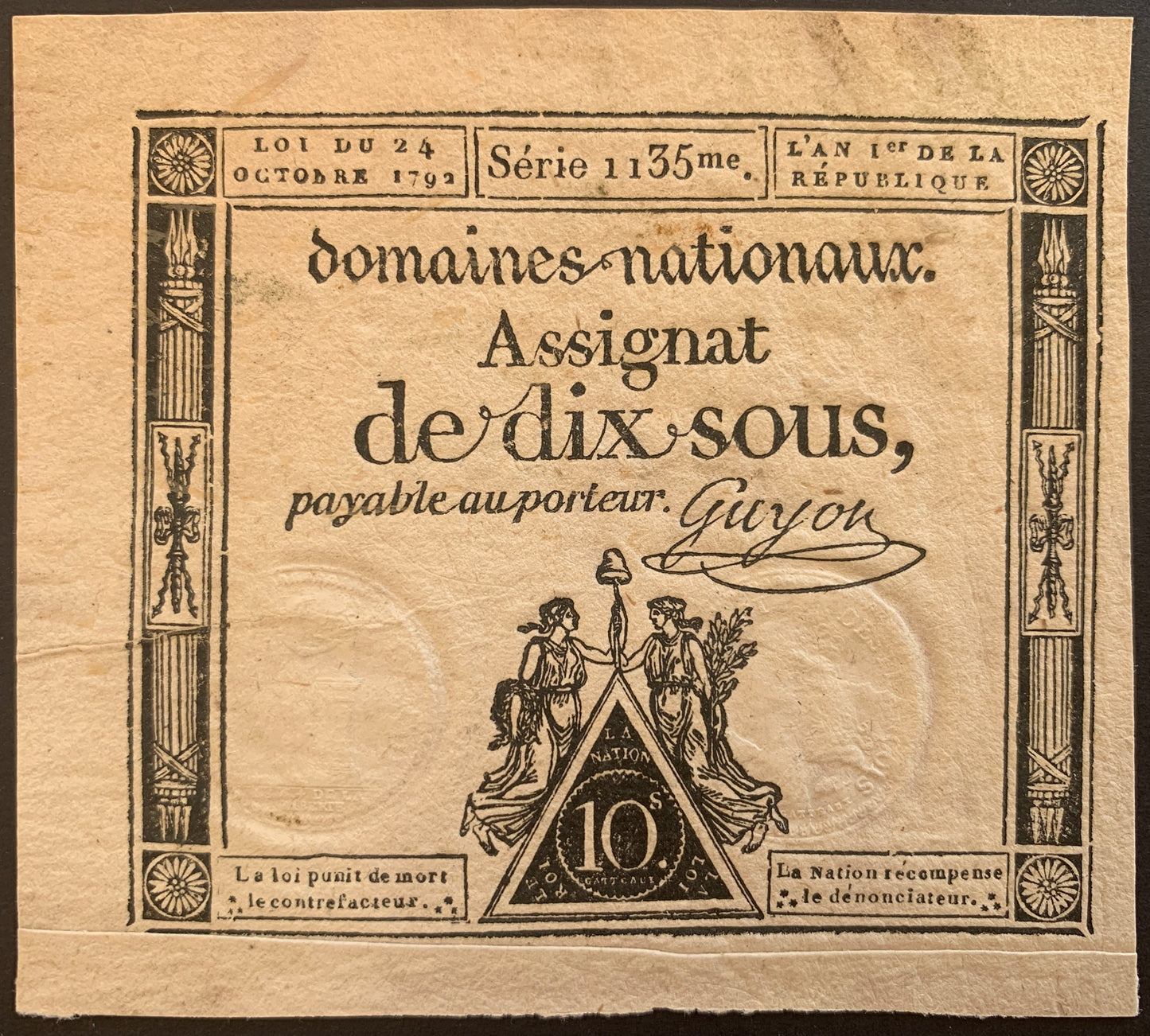 France 10 Sous Assignat 1792 P-A53 VF