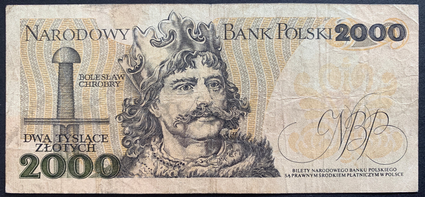 Poland 2000 Zlotych 1982 P-147c banknote with portrait of Bolesław I Chrobry