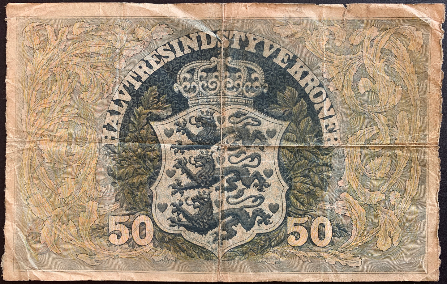 Denmark 50 Kroner 1942 P-32d vintage banknote from world war 2