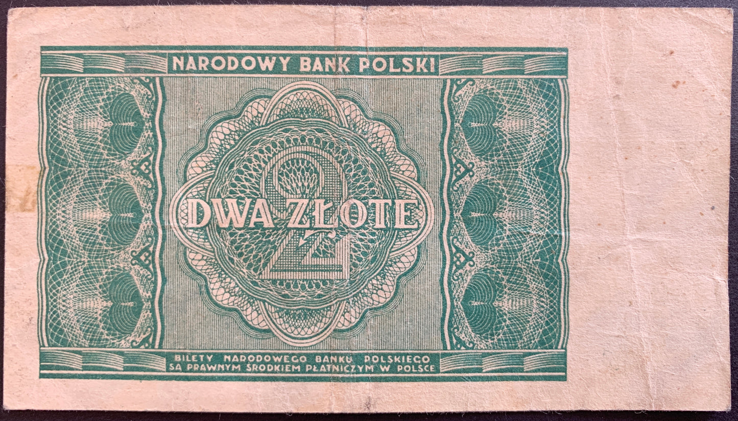 Poland 2 Zloty 1946 P-124 vintage polish banknote