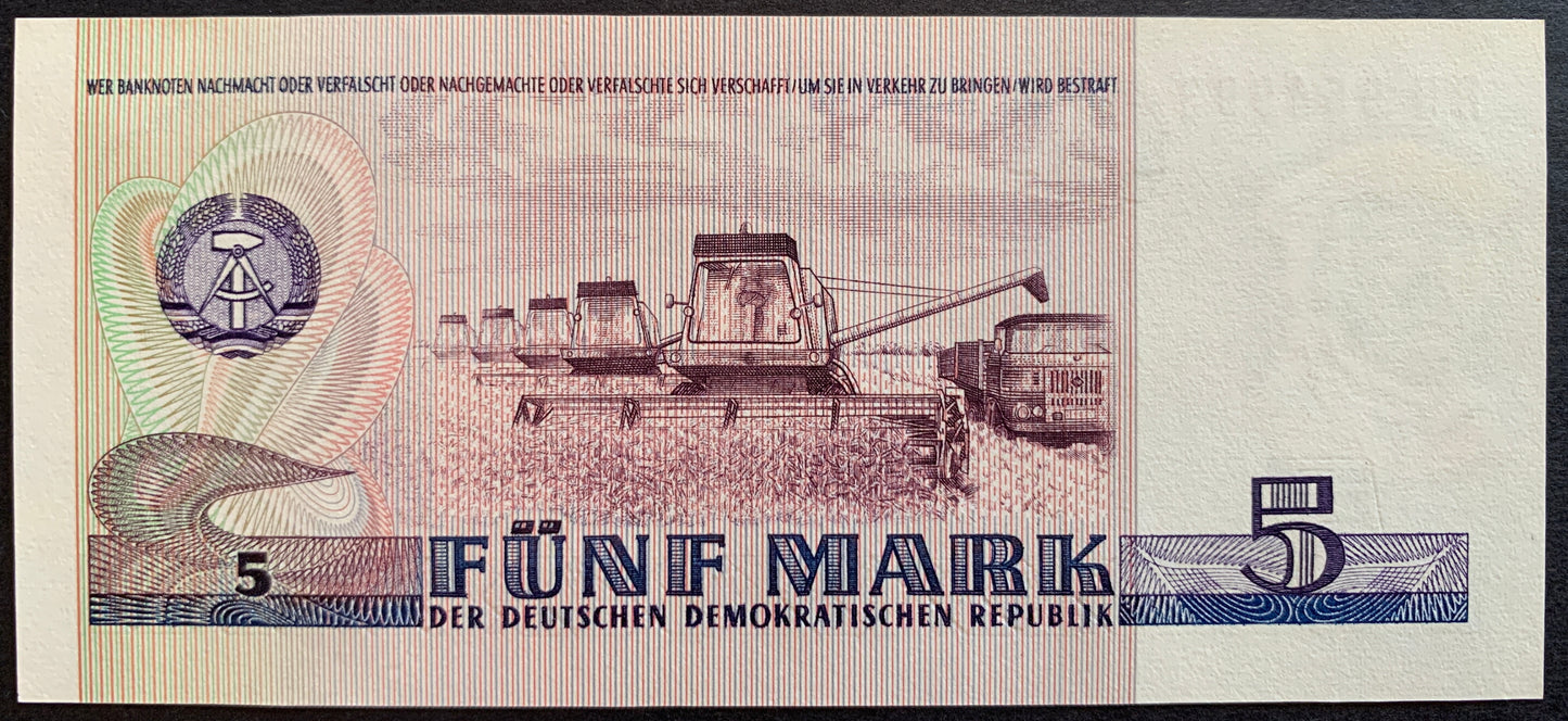 Germany, GDR 5 Mark 1975 P-27 UNC banknote