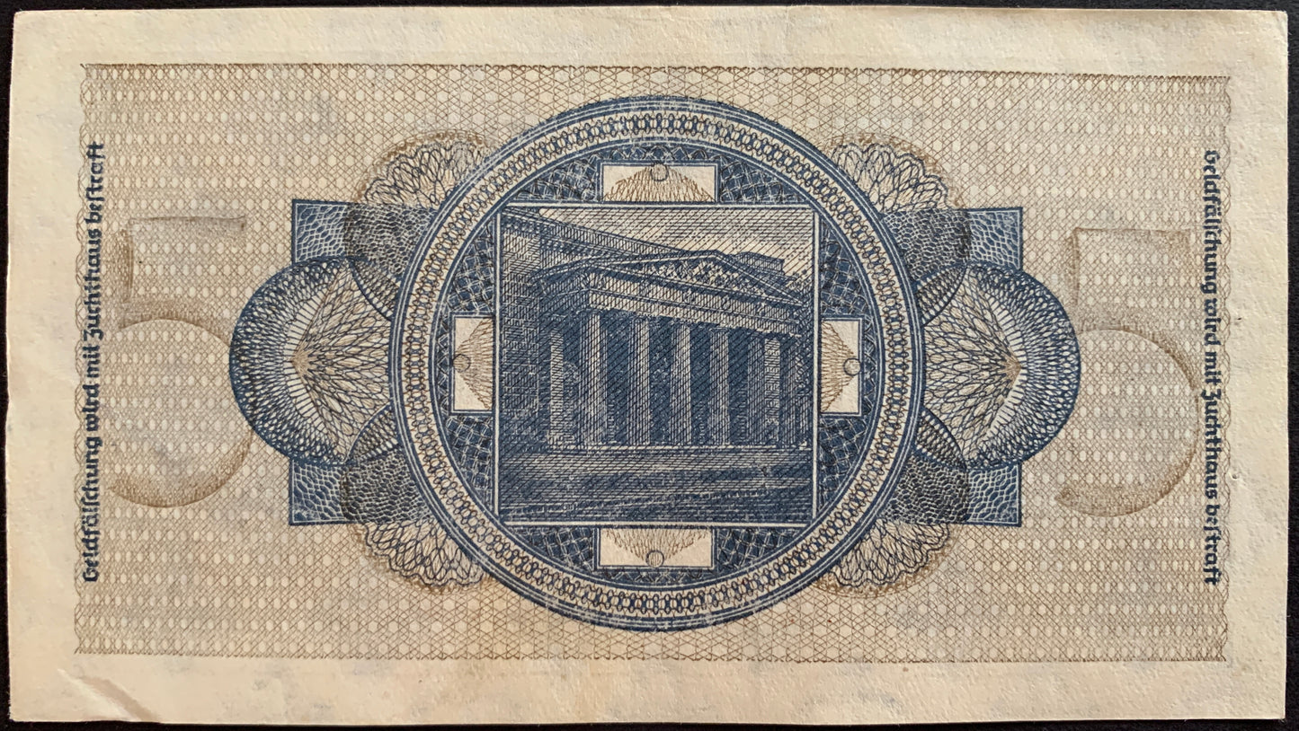 Germany 5 Reichsmark ND (1940-45) P-R138b vintage banknote from world war 2