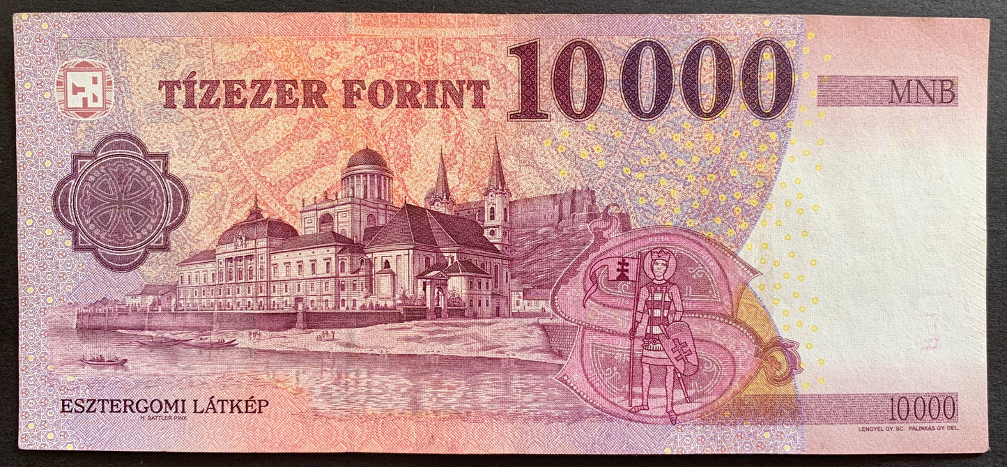 Hungary 10 000 Forints 2015 P-206 PALINDROME Serial number banknote with Esztergom Palace