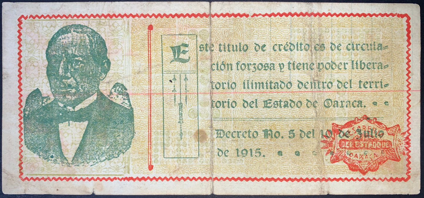 Zapotec Heritage Currency | Mexico, State of Oaxaca 1 Peso 1915 P-S953e VG