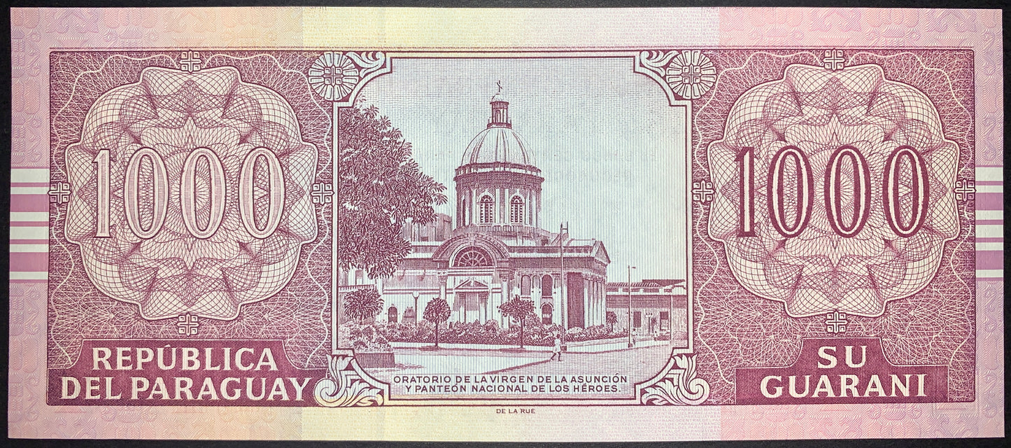 back of Paraguay 1000 Guaranies 2004 P-222a UNC collectible banknote
