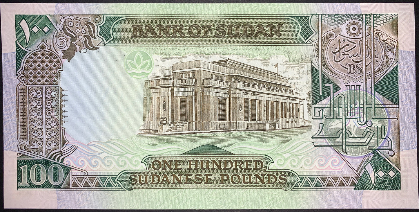 back of Sudan 100 Sudanese Pounds 1989 P-44b collectible vintage african banknote