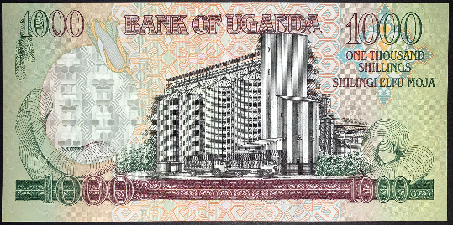 back of Uganda 1000 Shillings 1998 P-36d collectible vintage african banknote