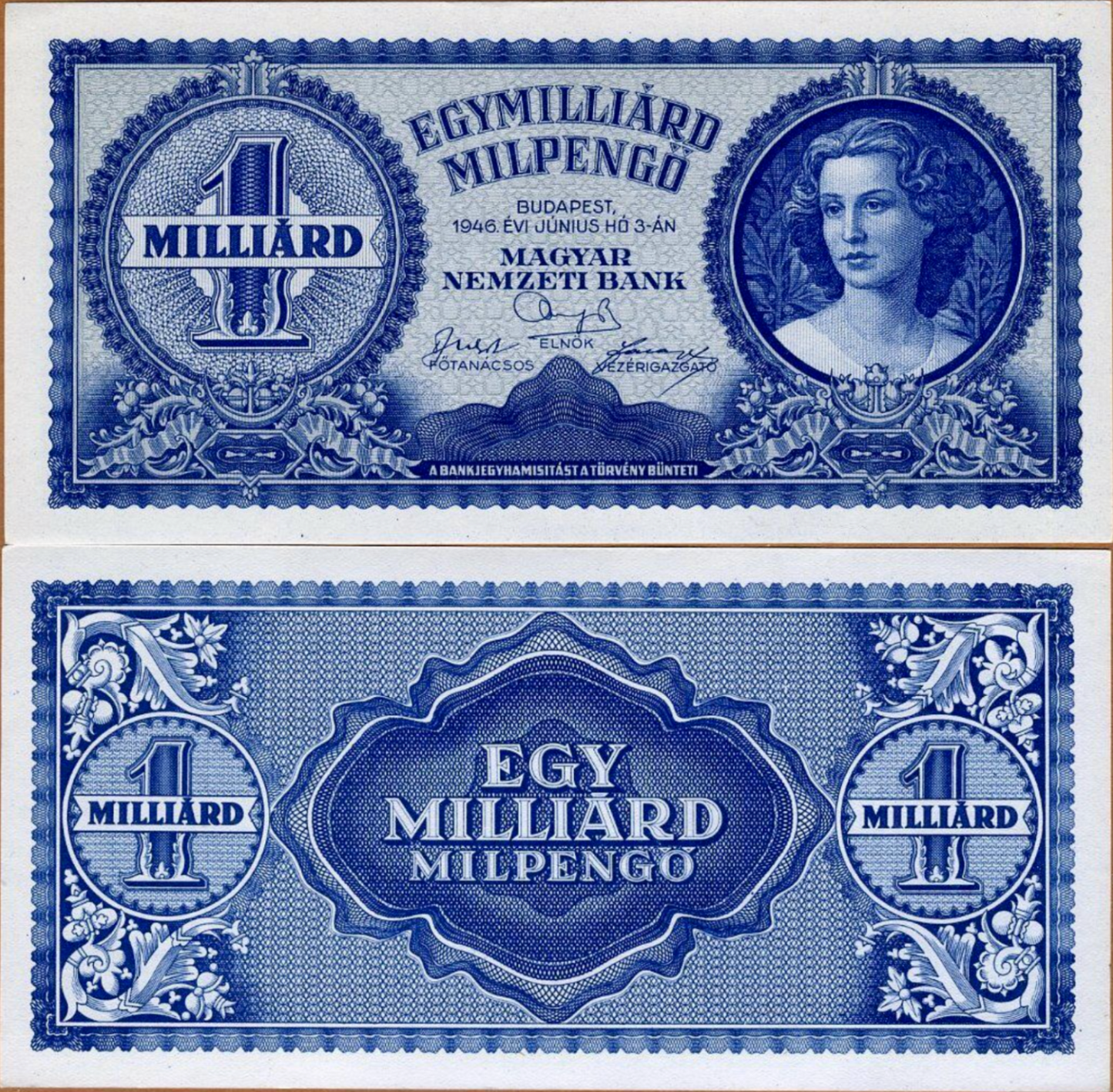 Hungary 1 Milliárd Milpengő 1946 P-131 (1,000,000,000,000,000 Pengos)