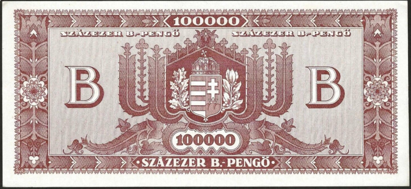 Hungary 100,000 B-Pengő 1946 P-133 (100,000,000,000,000,000 Pengos)