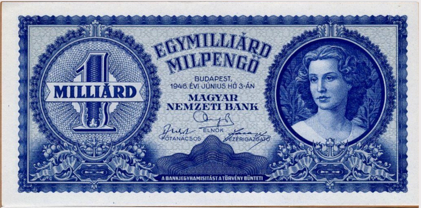 Hungary 1 Milliárd Milpengő 1946 P-131 (1,000,000,000,000,000 Pengos)