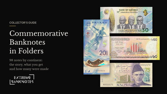 Commemorative banknotes from Namibia, Bangladesh, Pakistan and China photographed by Extreme Banknotes
