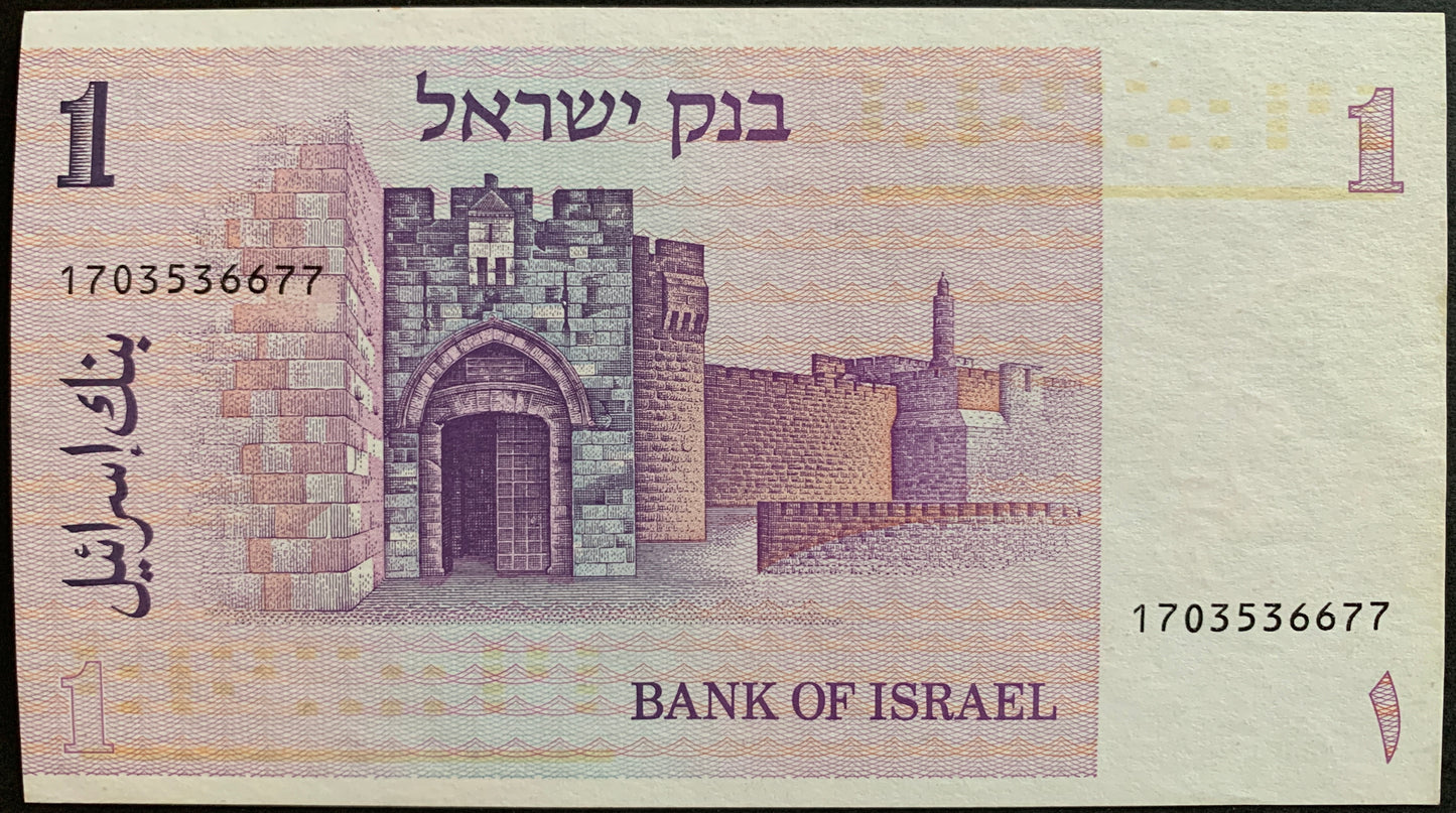 One New Sheqel banknote from Israel with a castle illustration and text.